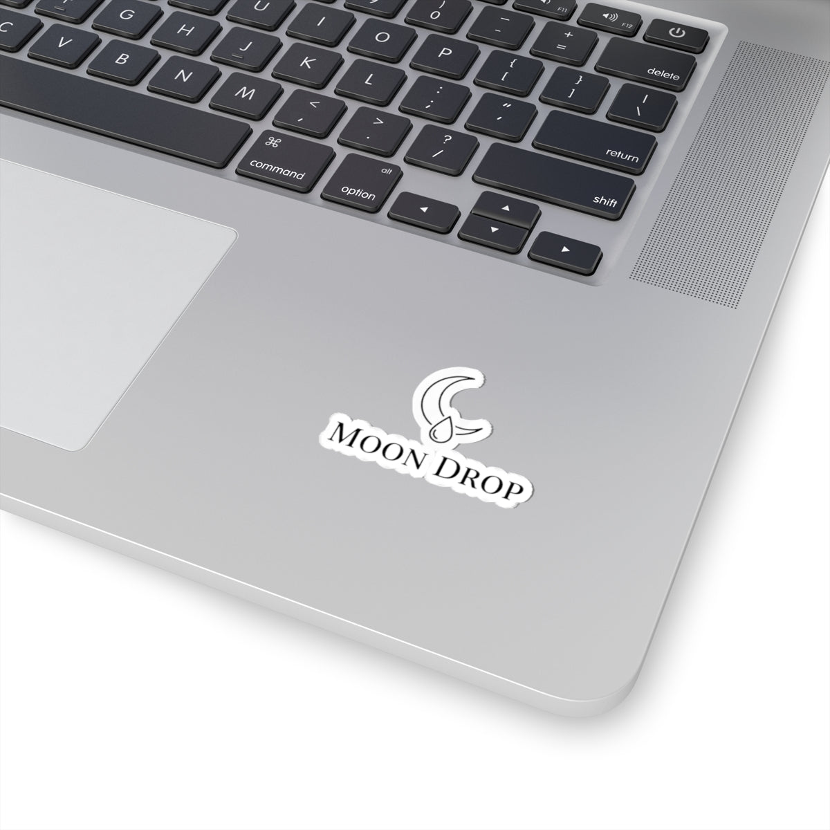 Moon Drop Kiss-Cut Sticker — Minimal Crescent Moon & Teardrop Logo Decal